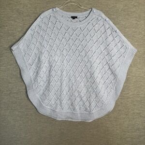 Talbots Pointelle Lattice Round Poncho Medium Sweater Shawl Cape Womens Blue